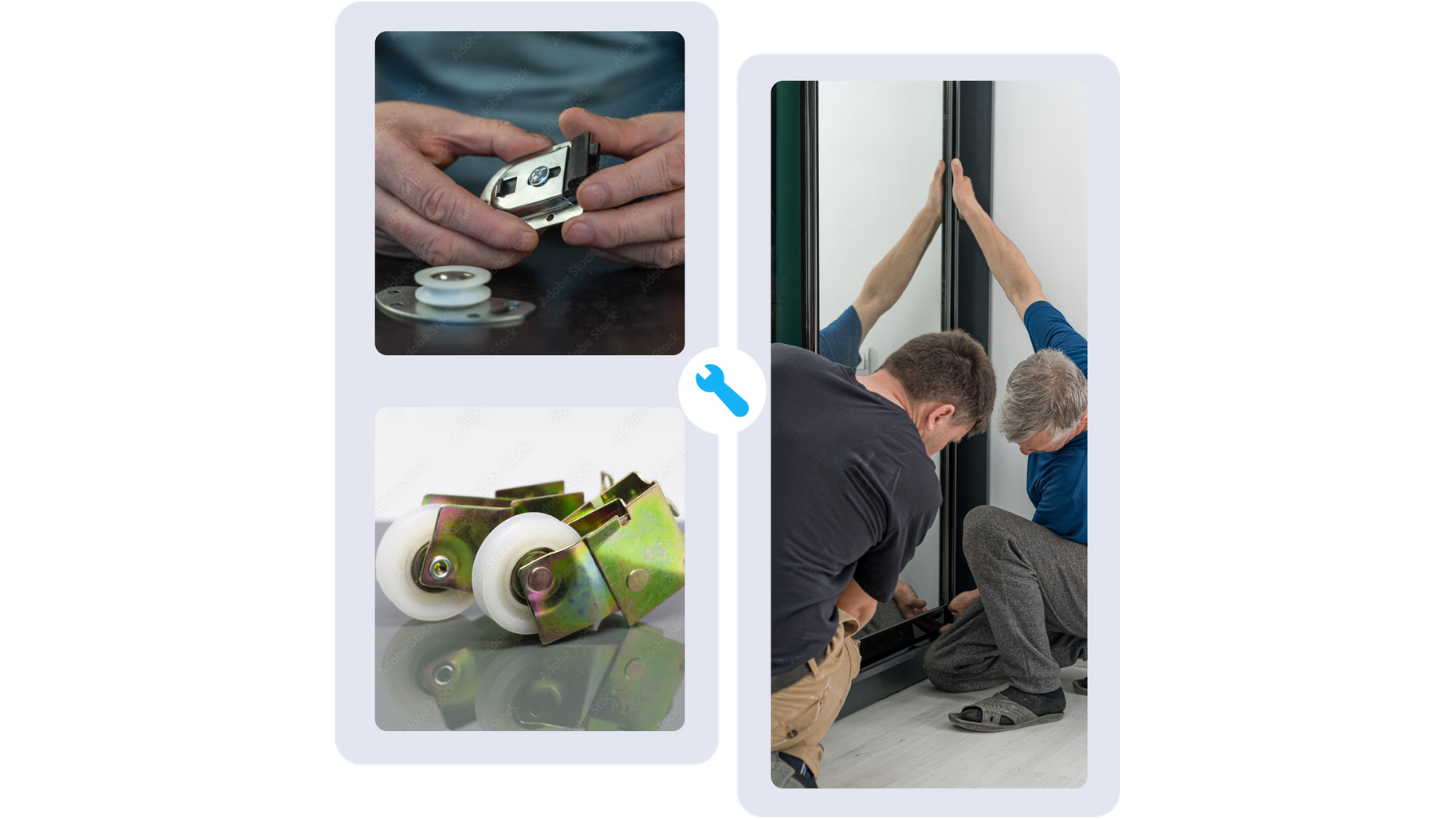 Technician replacing rollers and resurfacing sliding door track